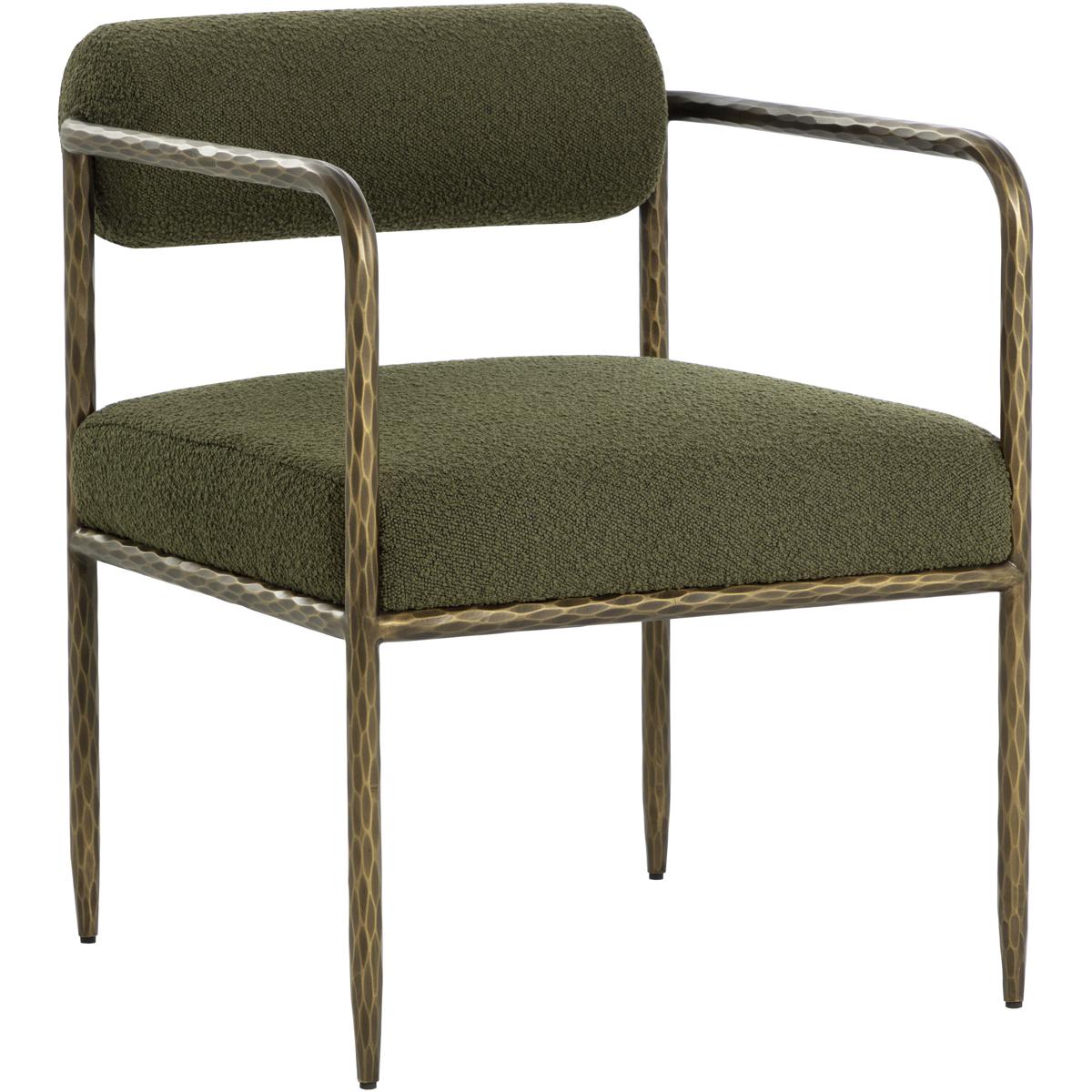 Ameera Regency Olive Green Brass Iron Dining Arm Chair